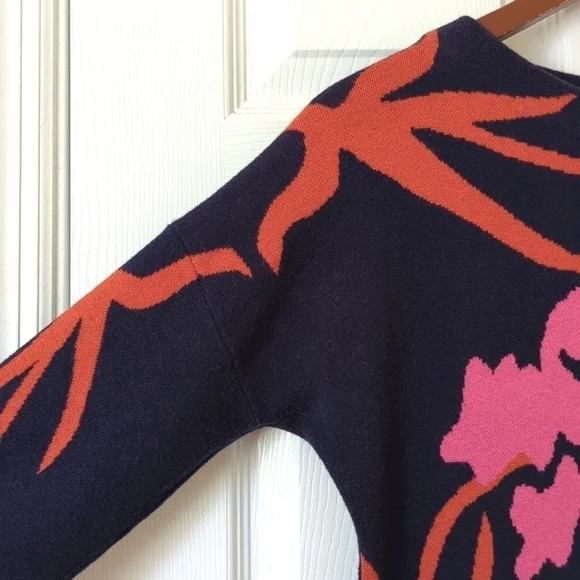 Field Flower Anthropologie Megara Floral Quarter Sleeve Tunic Sweater Navy XS - Picture 4 of 13